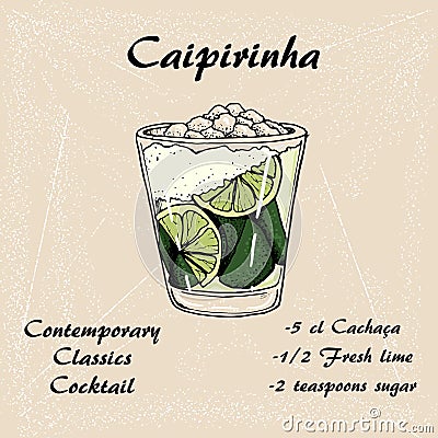 Hand drawn illustration of cocktail Caipirinha. Vector 3 Vector Illustration