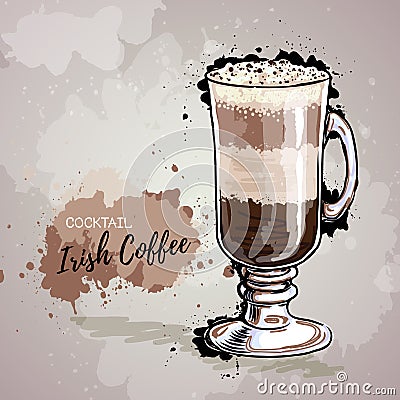 Hand drawn illustration of cocktail irish coffee. Vector Illustration