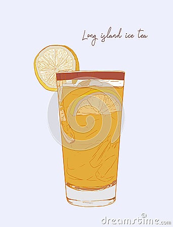 Hand drawn illustration of cocktail Long island ice tea. Vector Vector Illustration