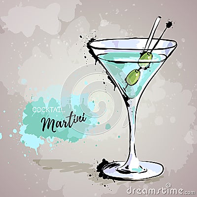 Hand drawn illustration of cocktail martini. Vector Illustration