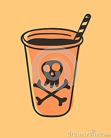 Hand drawn illustration cup of toxic drink with skull and bones. Creative ink art work. Actual vector drawing Alcohol ?ocktail. Ar Vector Illustration