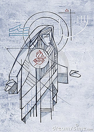 Virgin Mary Immaculate Heart illustratioon Cartoon Illustration