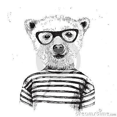 Hand drawn Illustration of dressed up hipster bear Vector Illustration