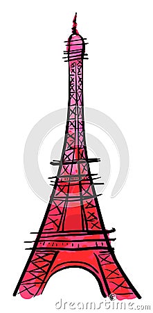 hand drawn illustration with Eiffel tower. Paris Cartoon Illustration