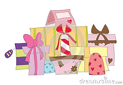 Hand drawn illustration with gifts Vector Illustration