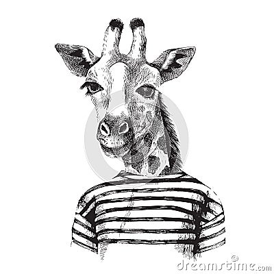 Hand drawn Illustration of giraffe hipster Vector Illustration