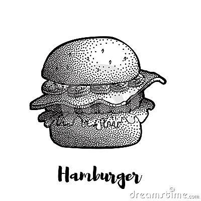 Hand Drawn Illustration of Hamburger, Cheeseburger, Burger Vector Illustration