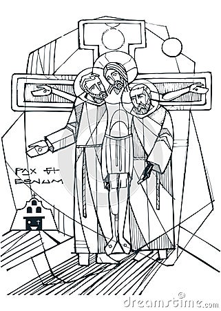 Hand drawn illustration of jesus, saint francis and saint pio Vector Illustration