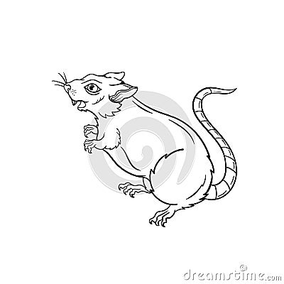 Hand drawn illustration of a little white mouse outline Vector Illustration