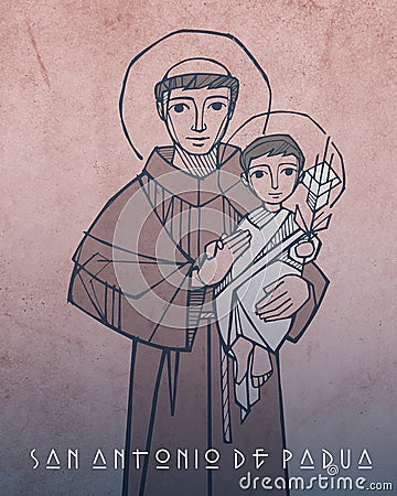 Hand drawn illustration of Saint Anthony of padua Cartoon Illustration