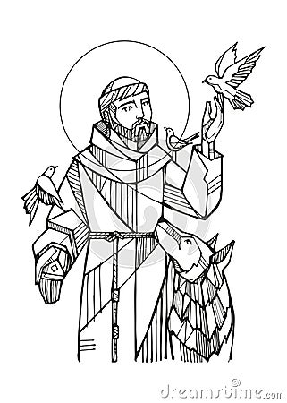 Hand drawn illustration of Saint Francis of Assisi Vector Illustration