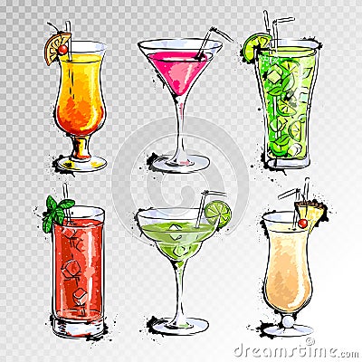 Hand drawn illustration of set of cocktails Vector Illustration