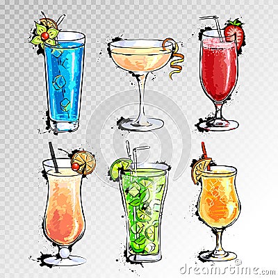 Hand drawn illustration of set of cocktails Vector Illustration