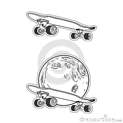 Surf skate to the moon Vector Illustration