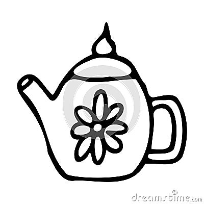 Hand Drawn Illustration Teapot Chamomile Vector Illustration