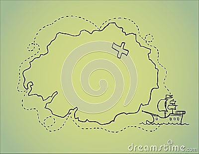 Hand drawn illustration - treasure map. Vector Vector Illustration