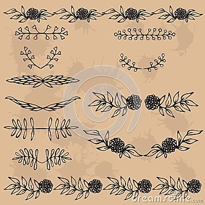 Hand drawn illustration Vintage decorative lovely set of floral frames, text dividers and borders with laurel leaves and flowers Cartoon Illustration