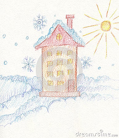 Hand drawn illustration winter postcard. Greeting card. Cartoon Illustration