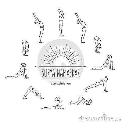 Young woman doing sun salutation Vector Illustration