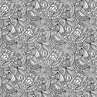 Hand-drawn illustrations. Black and white abstraction. Seamless pattern. Vector Illustration