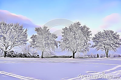 Clear weather, winter landscape, snow-covered forest, thick layer of snow - Art Collection Stock Photo