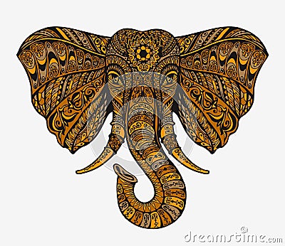 Hand drawn indian elephant head. Ethnic patterns. Vector illustration Vector Illustration