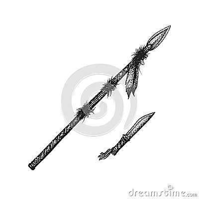 Hand drawn indian spear knife vintage illustration Vector Illustration