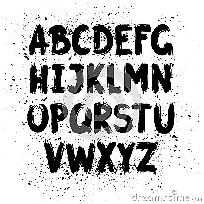 Hand drawn ink brush latin alphabet Vector Illustration