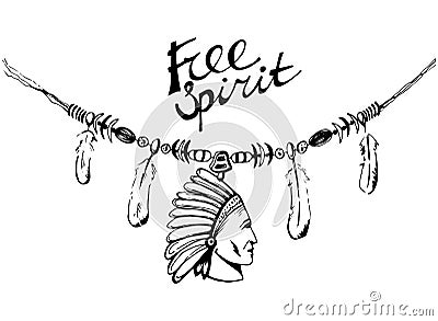 Hand drawn ink necklace in boho style - free spirit Vector Illustration