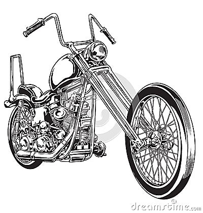 Hand drawn and inked vintage American chopper motorcycle Vector Illustration