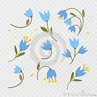 Hand drawn isolated flowers and herbs Vector Illustration