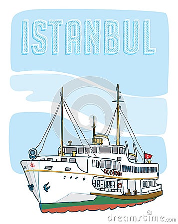 Hand drawn istanbul ferry Vector Illustration