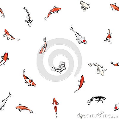 Hand drawn japanese koi fishes swimming rendom seamless pattern vector EPS10 ,Design for fashion,fabric,web,wallaper,wrapping and Stock Photo