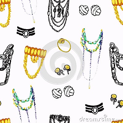 Hand drawn jewelry elements pattern white Stock Photo