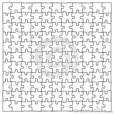 Hand drawn jigsaw puzzle pieces, 121 separate pieces that can be extracted Vector Illustration