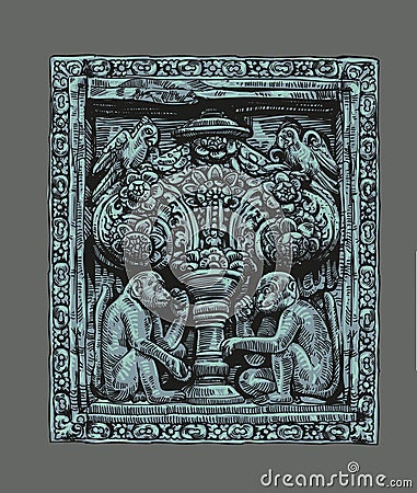 hand drawn Kalpataru relief prambanan temple Vector Illustration