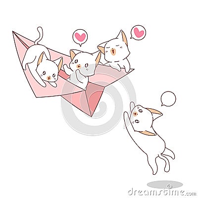 Hand drawn kawaii cats on the paper plane Vector Illustration