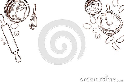 Kitchenware for baking pies . Sketch illustration. Vector Illustration