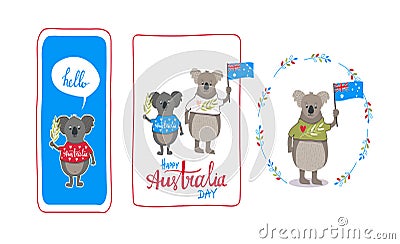 Hand drawn koalas on Australia day cards Stock Photo