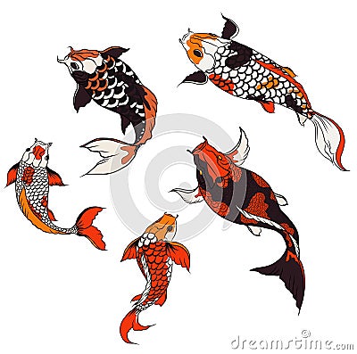 Hand drawn koi carp isolate vector set and Japanese tattoo Vector Illustration