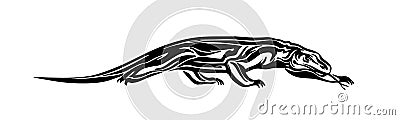 Hand drawn Komodo dragon. Vector black ink drawing varan isolated on white background. Graphic animal illustration Vector Illustration