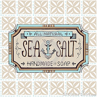 Hand drawn label and pattern for handmade soap bar Vector Illustration