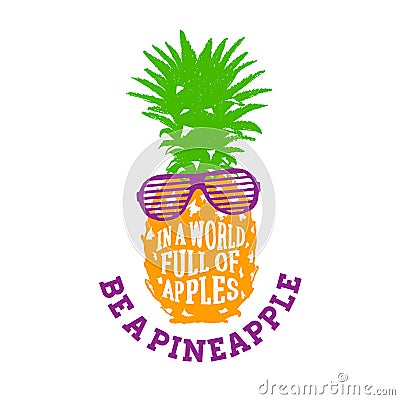 Hand drawn label with textured pineapple vector illustration. Vector Illustration