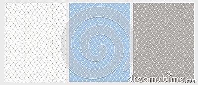 Hand Drawn Lace Mesh Vector Pattern Set. 3 Various Colors. Vector Illustration