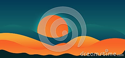 Hand drawn landscape sunset elements or mountains curves colorful background Vector Illustration