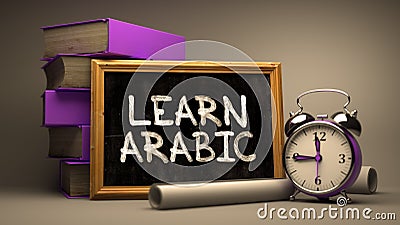 Hand Drawn Learn Arabic Concept on Chalkboard Stock Photo