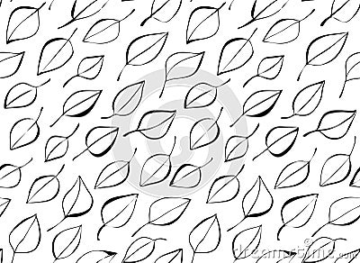 Hand drawn leaves. Vector seamless pattern. Doodle stylized image. Sketch style. Black illustration on white background. Vector Illustration