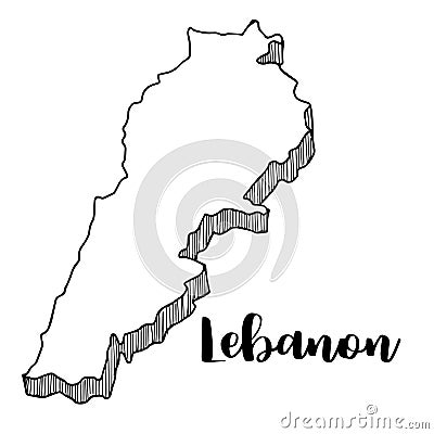 Hand drawn of Lebanon map, illustration Stock Photo