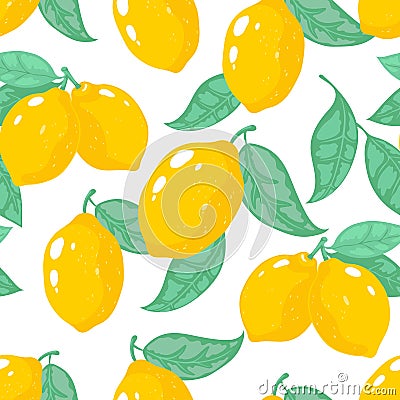 Hand drawn lemon pattern. Lemon tropical fruit seamless print, yellow floral summer texture. Vector citrus background Vector Illustration