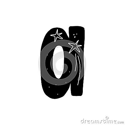 Hand drawn letter A. Celestial concept. Black letter of the alphabet inside which the stars and the night sky. Vector stock Vector Illustration